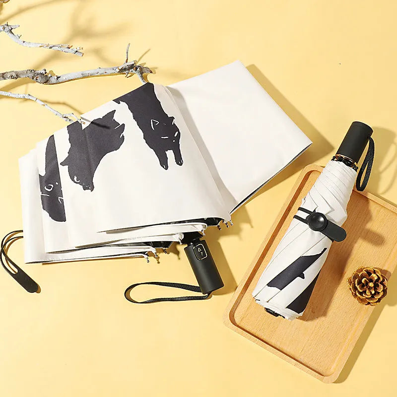 Creative Vinyl Automatic Three-folding Umbrella Dual-use Folding Sun Umbrella - Bellarte Enchanté Creative Vinyl Automatic Three-folding Umbrella Dual-use Folding Sun Umbrella